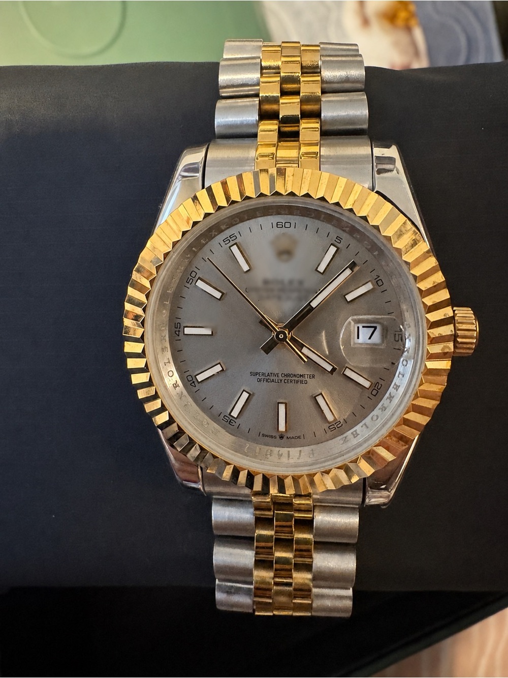 Rolex style Two-Tone Gold & Silver Wristwatch - Gray Dial